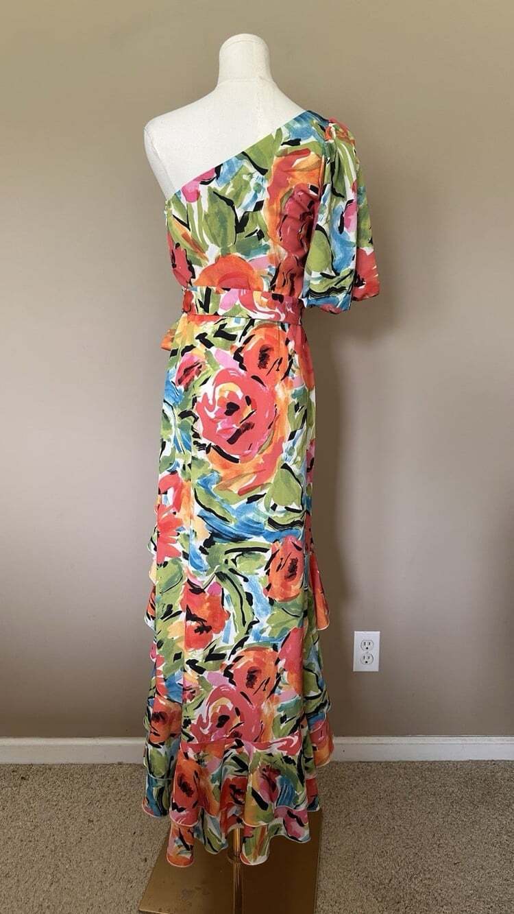 Show Me Your Mumu XS Standout One Shoulder Maxi Dress Mimosa Fiesta Ruffle Garde - Picture 6 of 8